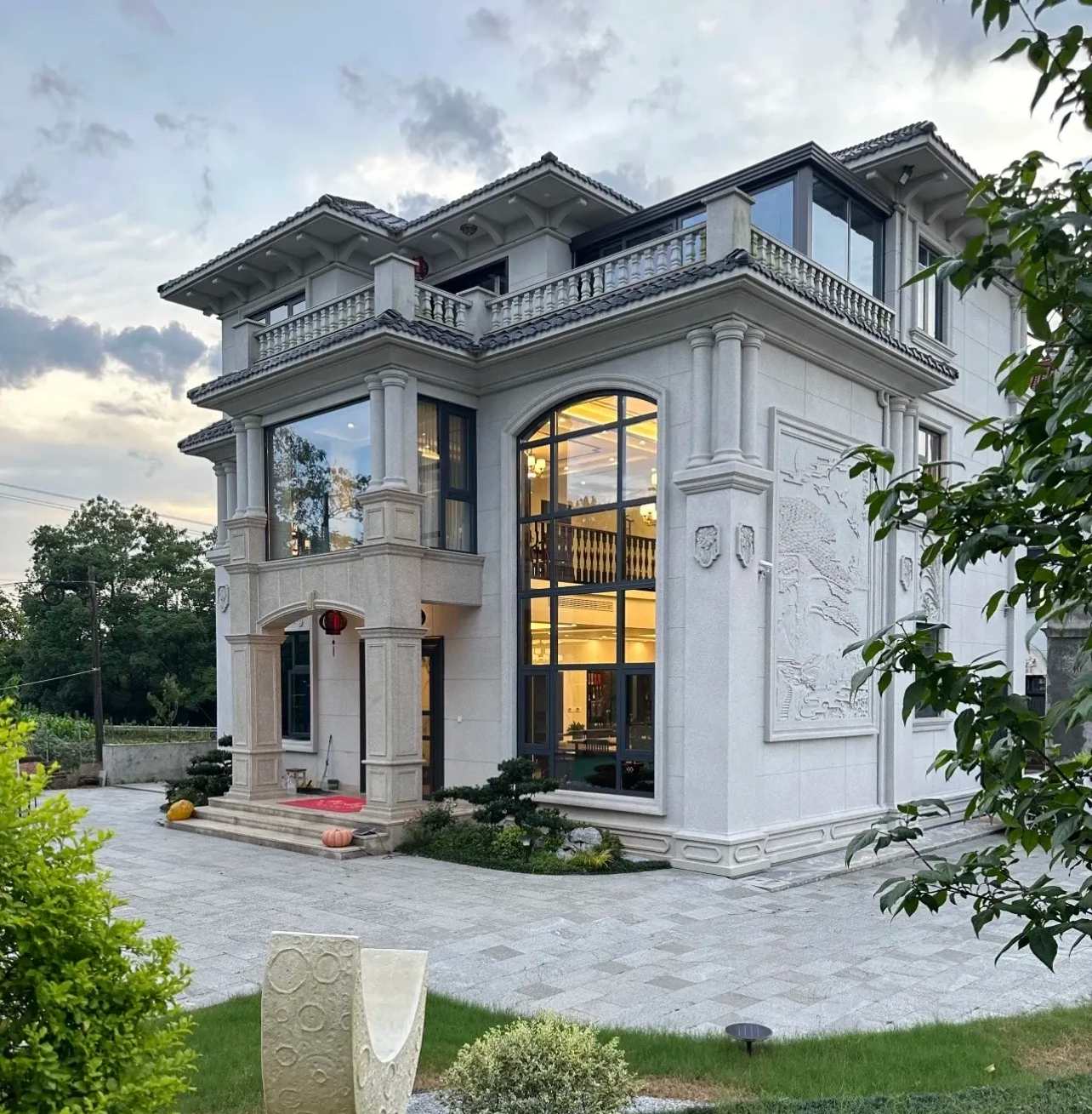 贵阳 白麻花岗岩私人别墅干挂石材豪华定制