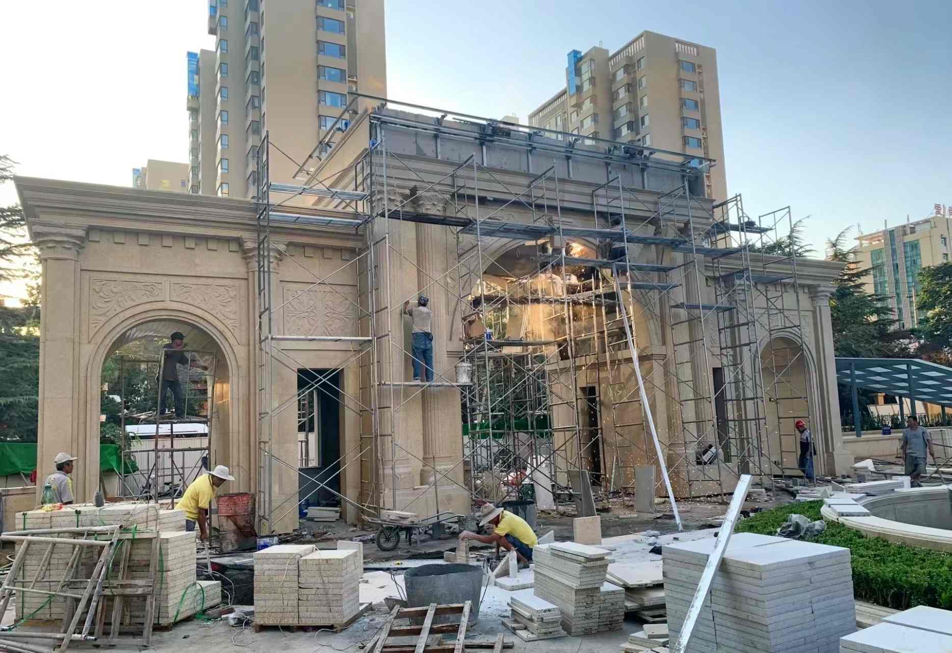 贵阳 黄金麻荔枝面花岗岩小区门楼外墙干挂