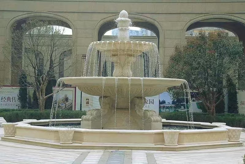 贵阳 黄金麻花岗岩异型加工——户外庭院石雕流水喷泉