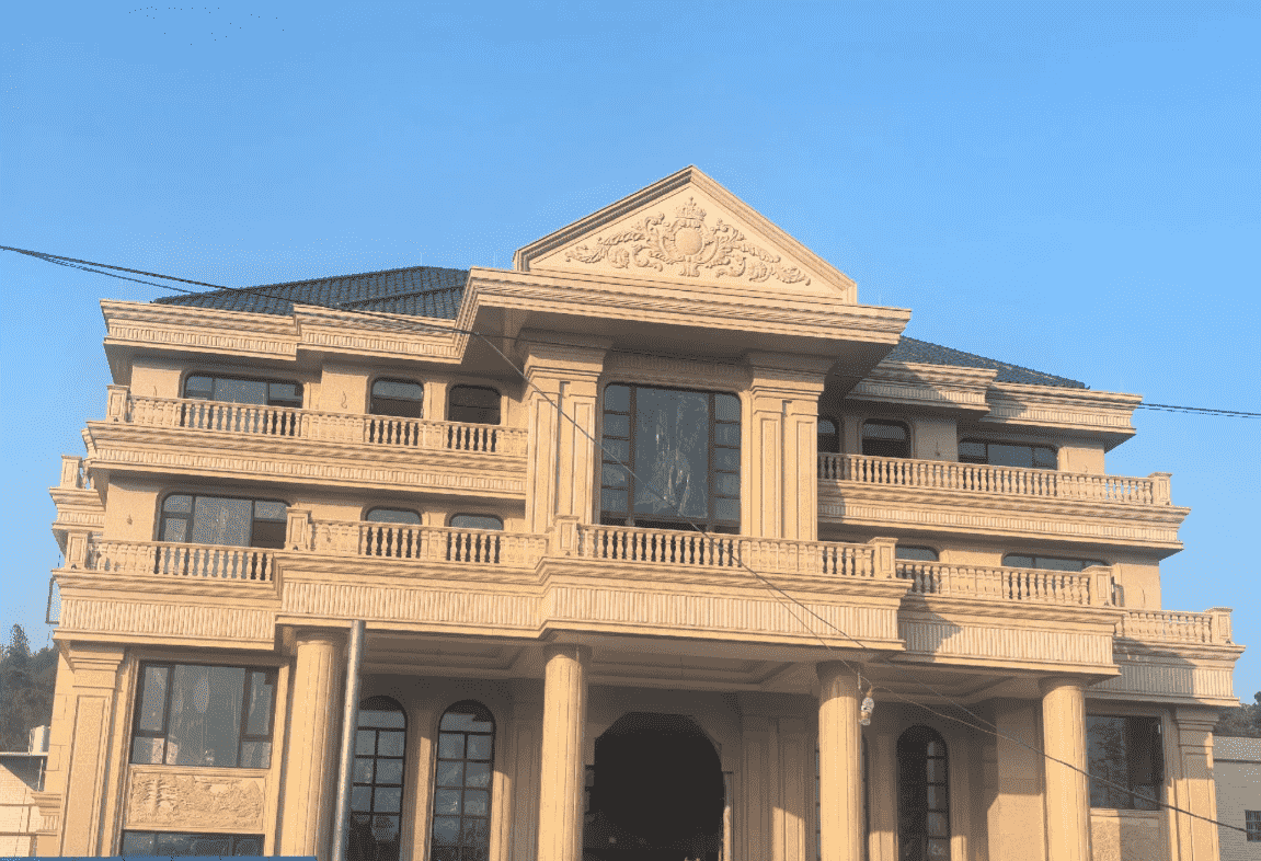 贵阳黄金麻别墅外墙干挂石材效果示例